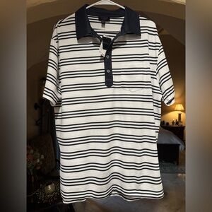 Magaschoni Navy and White Striped Men's Polo Shirt
